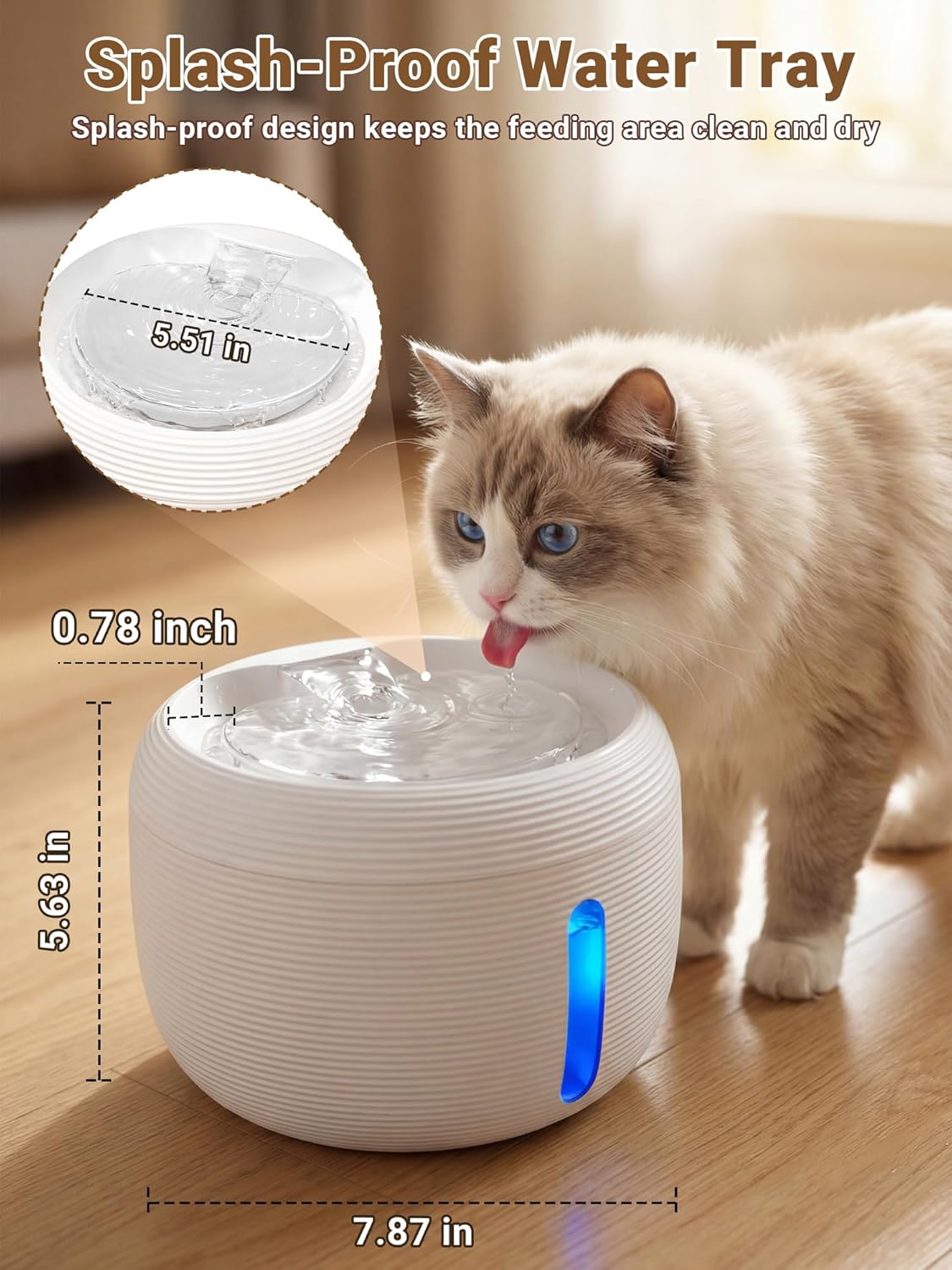 Kastty Cat Water Fountain:3.5L Cat Fountain for Drinking-White Pet Water Fountain for Cats Indoor-Quiet Cat Water Dispenser with Visual Water Level - Pets Watering Supplies for Small Animals FS77