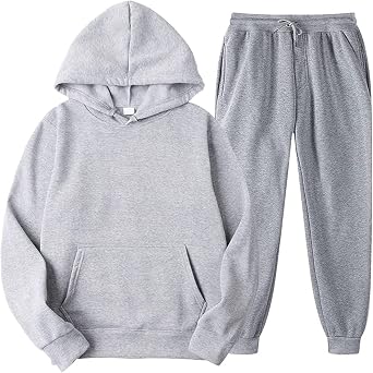 Tracksuit Womens 2 Piece Sweatshirt & Sweatpants Set Sports Pullover Hoodie Sweatsuit Solid Jogger Suit with Pockets Gray