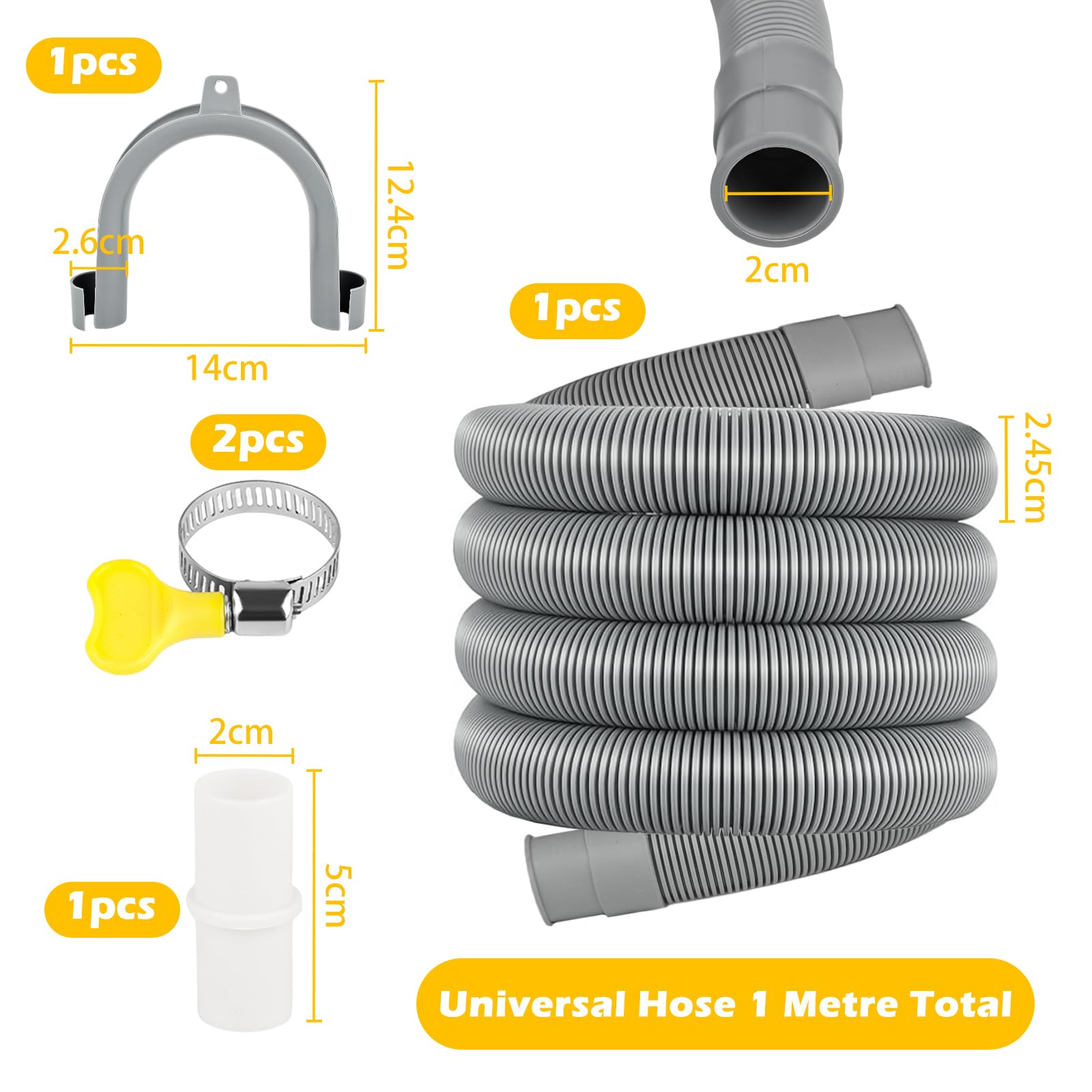 Universal Manguera De Drenaje, Ø 20mm Tubo de Drenaje de Lavavajillas, Kit de tubo de extensión de manguera de drenaje con Abrazaderas y Soportes, para Lavadora Lavavajillas y Secadora (1M) — view 2