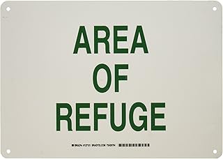 Brady 127131 Fire Safety Sign, Legend "Area of Refuge", 10" Height, 14" Weight, Green on White