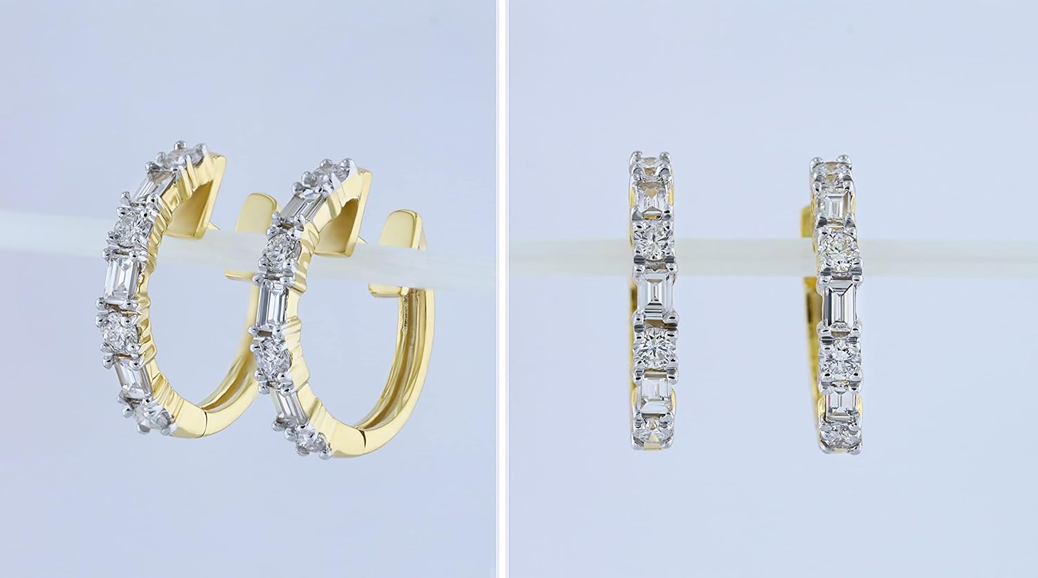 Dazzlingrock Collection 0.45 Ctw 14K Real Solid Gold Round & Baguette White Natural Diamond Women Hoop Earrings