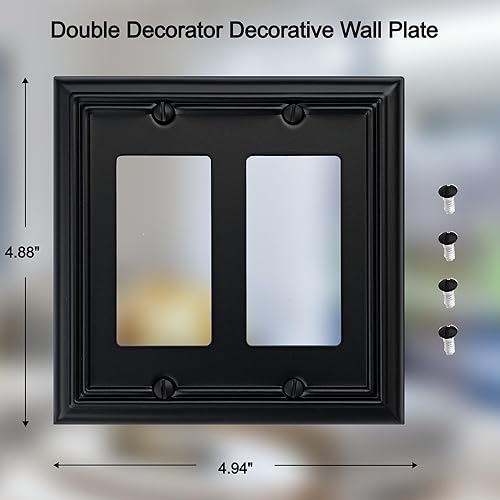 Vista 69 de Adler - Cubierta de pared de metal para interruptor de luz cuádruple, paquete de 2 unidades, color negro, 4 bandas, para interruptor de atenuación