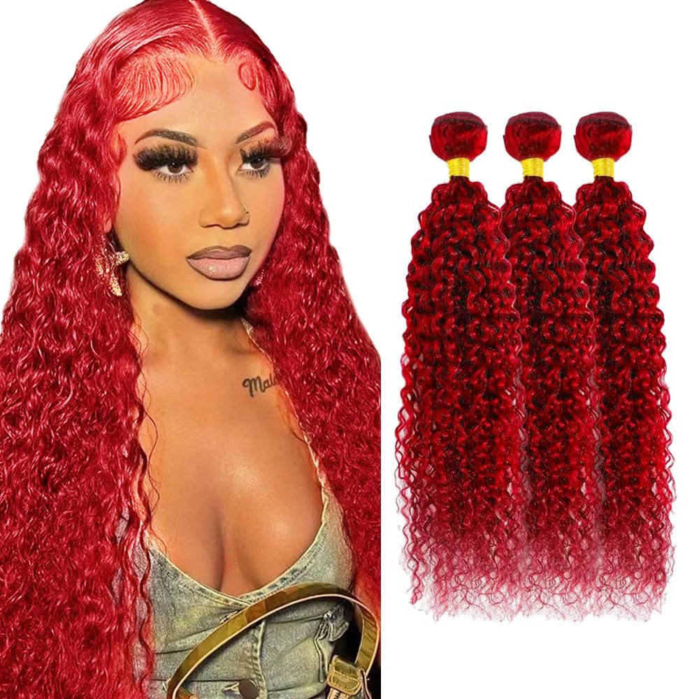 32 32 32 Inch Red Bundles Human Hair Wine Red Kinky Curly Bundle Peruvian Virgin Remy Hair 3 Bundles Burgundy Bundle Double Weft Soft Hair Extensions 300g