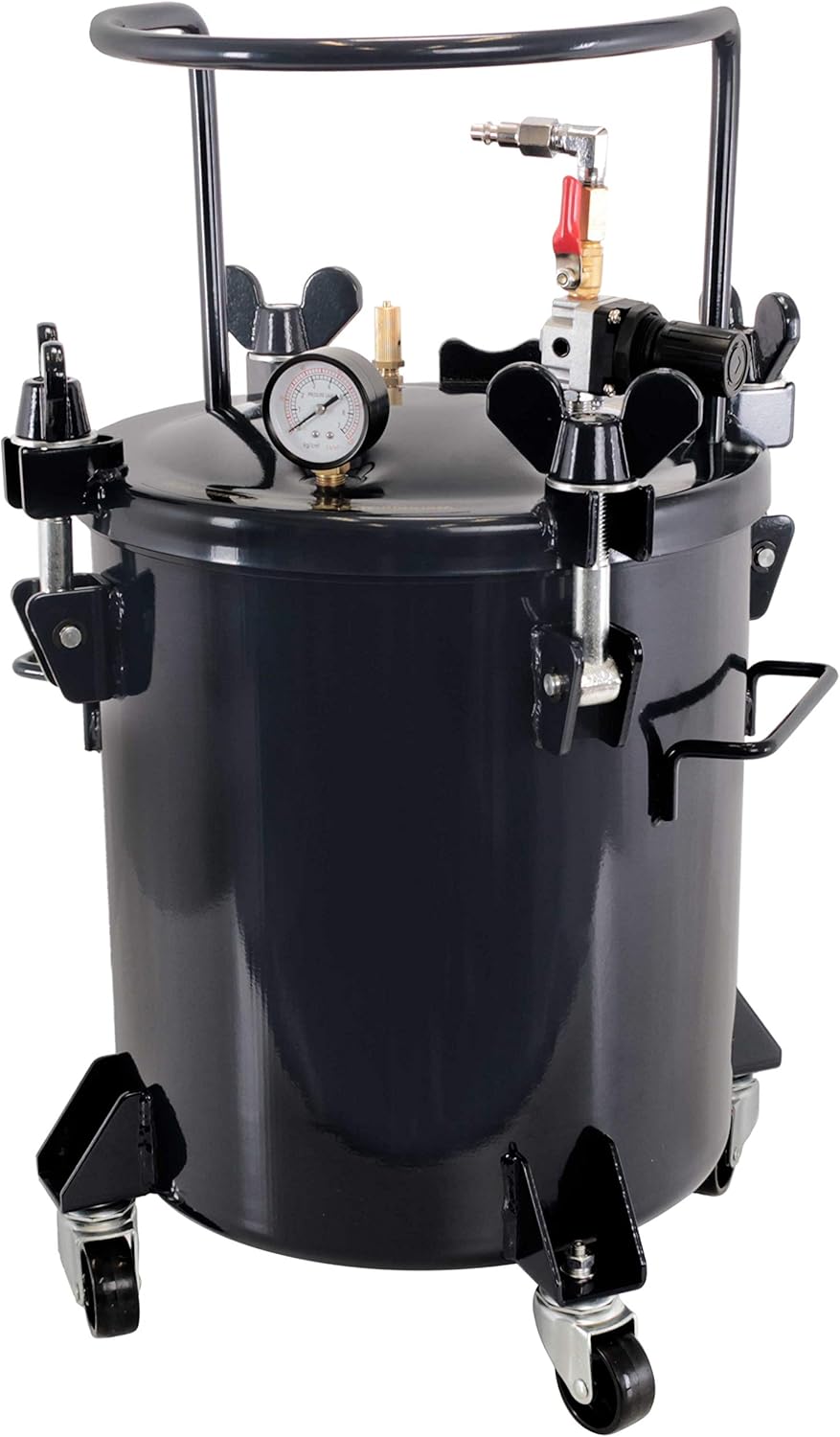 TCP Global 5 Gallon (20 Liter) Heavy Duty Steel Pressure Pot for Resin Casting with Clamp on Lid, Caster Wheels, Regulator, and Gauge - Pressure Pot for Epoxy Resin, Painting, and Autobody