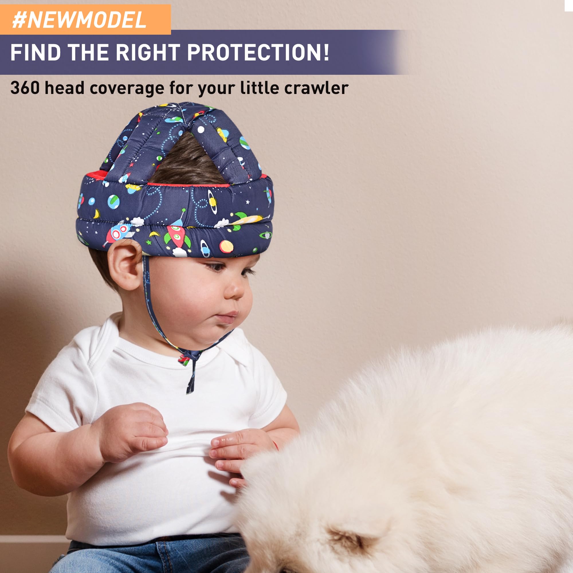 HUG PUPPY Baby Safety Helmet Infant Toddler Helmet,Baby Head Protector for Safety 6 to 18 Months Adjustable Protective Cap Child Safety Head Guard (Dark-Blue-Rocket-KIS-Helmet) - Image 4 thumbnail