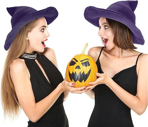 Miniatura 4 de 3 piezas de sombrero de bruja de Halloween, sombrero de bruja de lana cinitada, sombreros de mago para adultos para Halloween, accesorio de disfraz