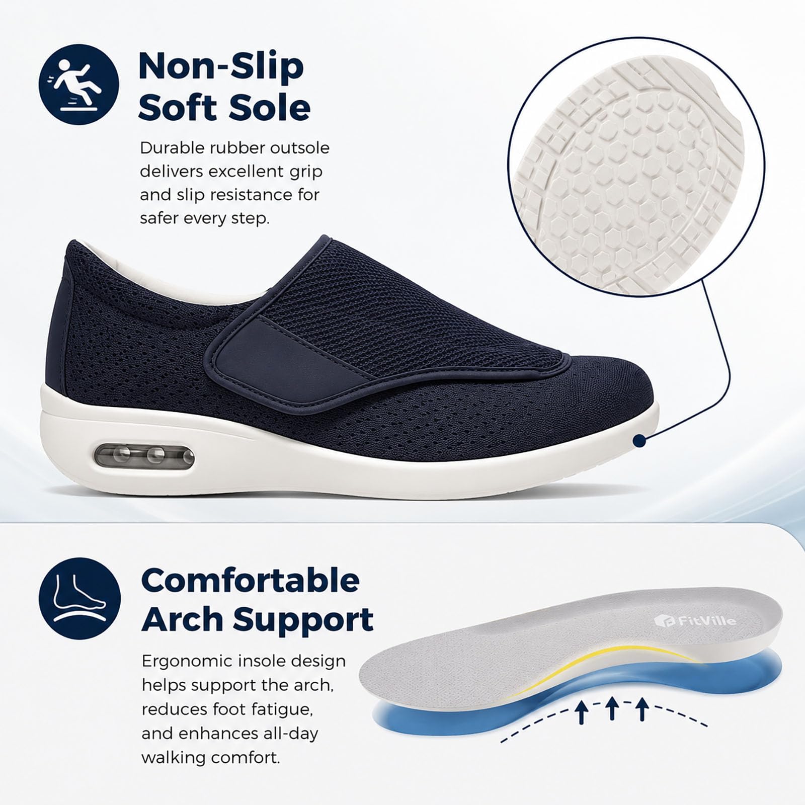 Generisch Women's Hook Loop Trainers for Swollen Feet, Bandage Shoes