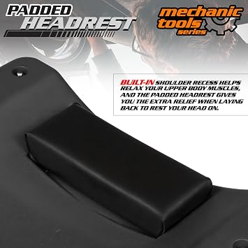 M-AUTO Mechanic Roller Creeper with Padded Headrest, Dual Tool Trays Rolling Creeper for Garage Shop Auto Work Repair, 40 Light Weight Mechanic Cart, Black