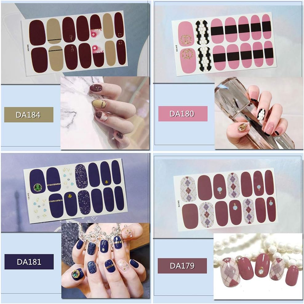 14 Sheets Nail Art Polish Stickers Strips,Self-Adhesive Full Wraps Nail Art Adhesive Decals