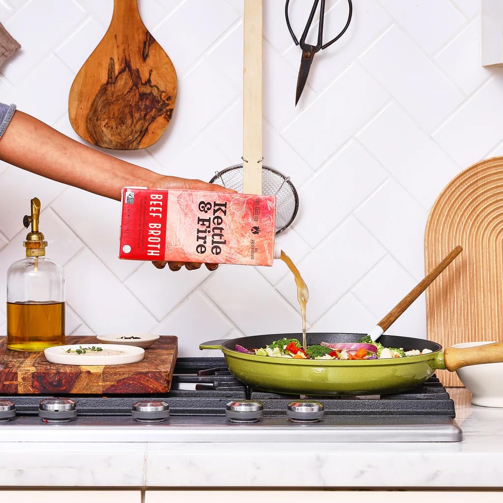 Kettle and Fire Beef Cooking Broth, Keto, Paleo, and Whole 30 Approved, Gluten Free, High in Protein and Collagen, 4 Pack (32 Ounces) …