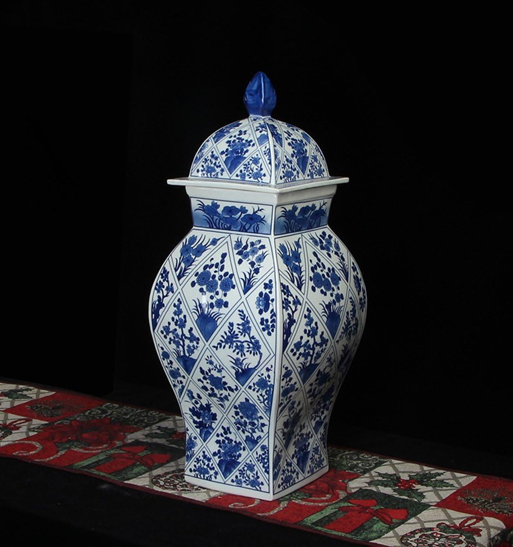 High-Grade General Yuan Blue And White Ceramic Vase Ornaments Square Jar,Blue And White