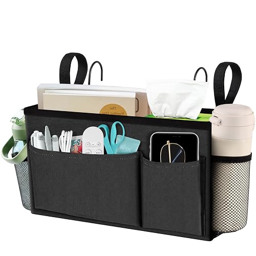 BlissTotes Bedside Caddy, Bedside Storage Organizer for Bunk Bed Accessories, Dorm Storage for Bedside Shelf and Bunk Bed Shelf, Bed Caddy for Home, Dorm, Bunk (Dark Gray, 1 Pack)