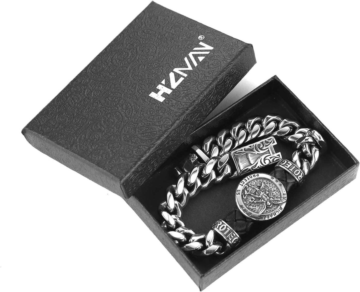 HZMAN 8.5Inch Cuban Link Bracelet for Men Silver Stainless Steel Heavy Biker Link Bracelet - Image 6