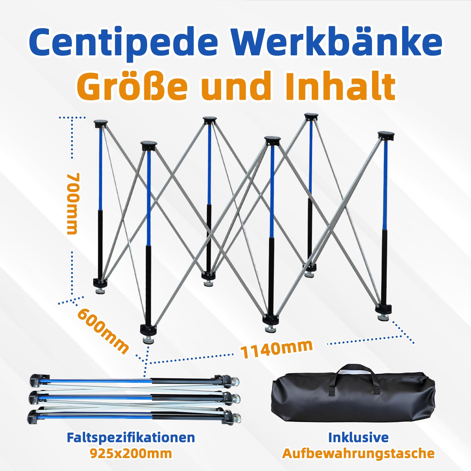 SoonTools Banco de trabajo plegable de 6 patas, portátil, con una capacidad de 1100 kg, caballete plegable de montaje rápido para carpintería, bricolaje, construcción, proyectos al aire libre