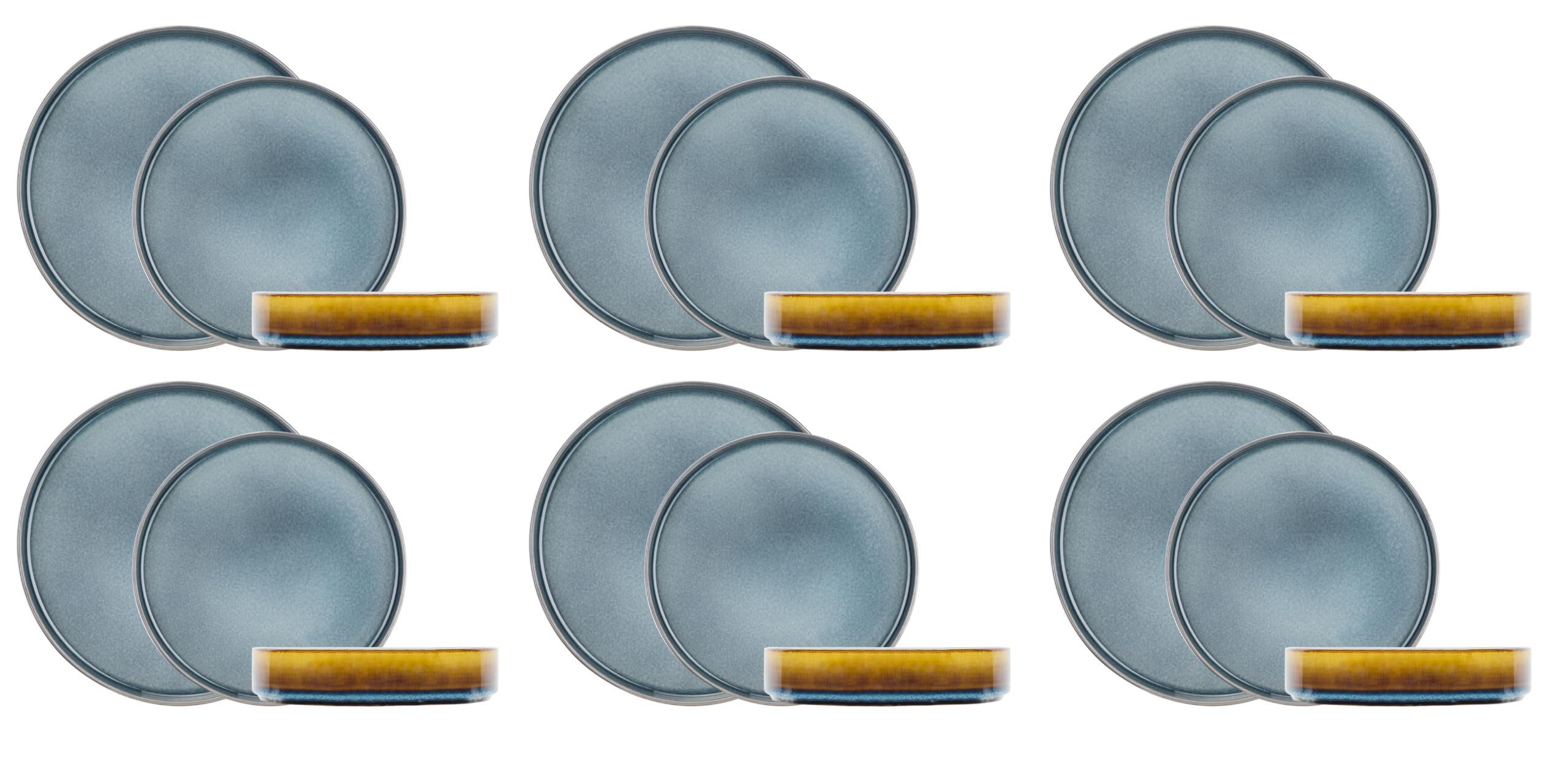 Cosy & Trendy Quintana Blue 18-częściowy zestaw naczyń | 6 talerzy obiadowych, 6 talerzy deserowych, 6 głębokich talerzy | porcelanowy zestaw naczyń w kolorze niebieskim | nadaje się do kuchenki