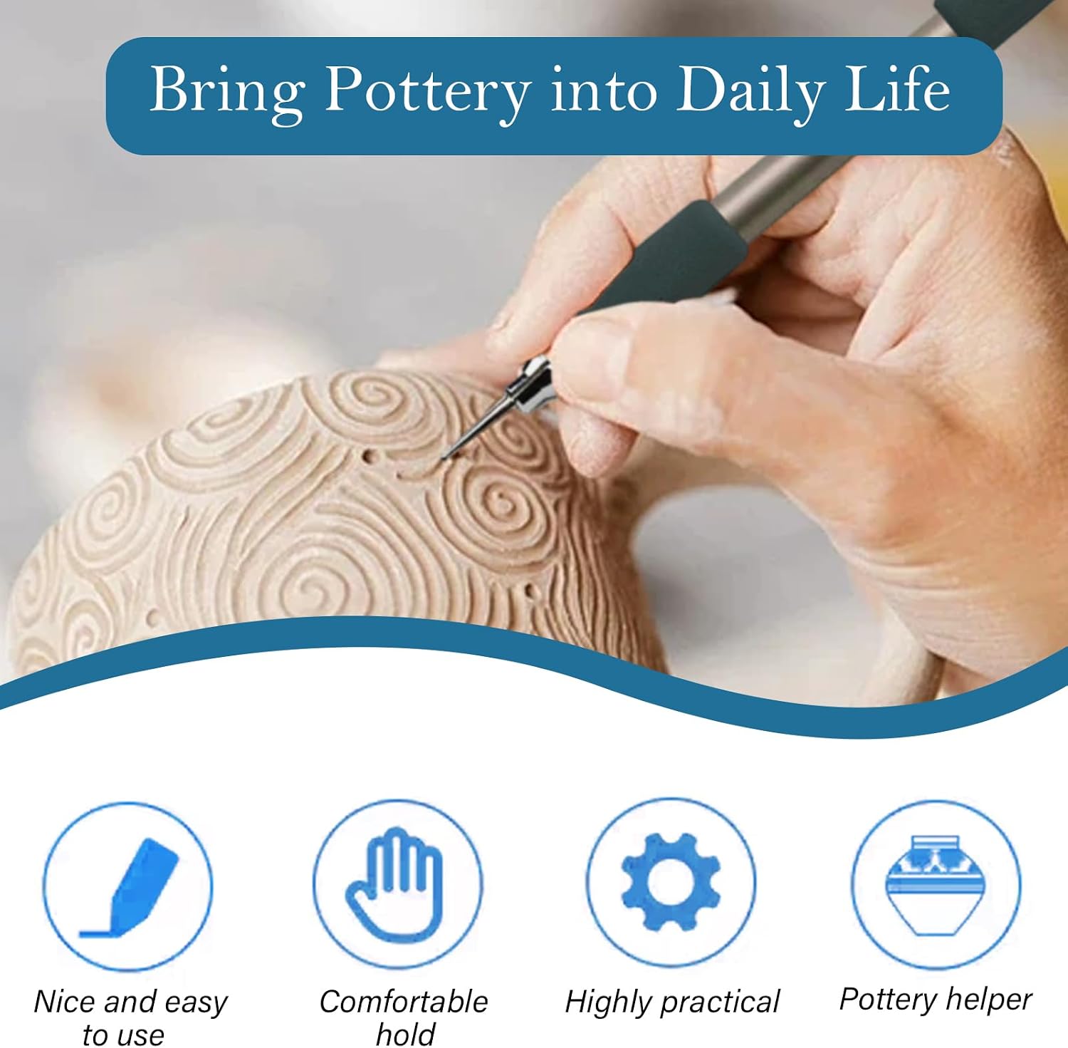 AEROVA Pottery Texture Sgraffito Stylus Tool, Pottery Stylus,Multiple Replaceable Needle Optiongs for Clay Carving, Hand-Decoration, Trimming, Ceramic Sculpting (1)