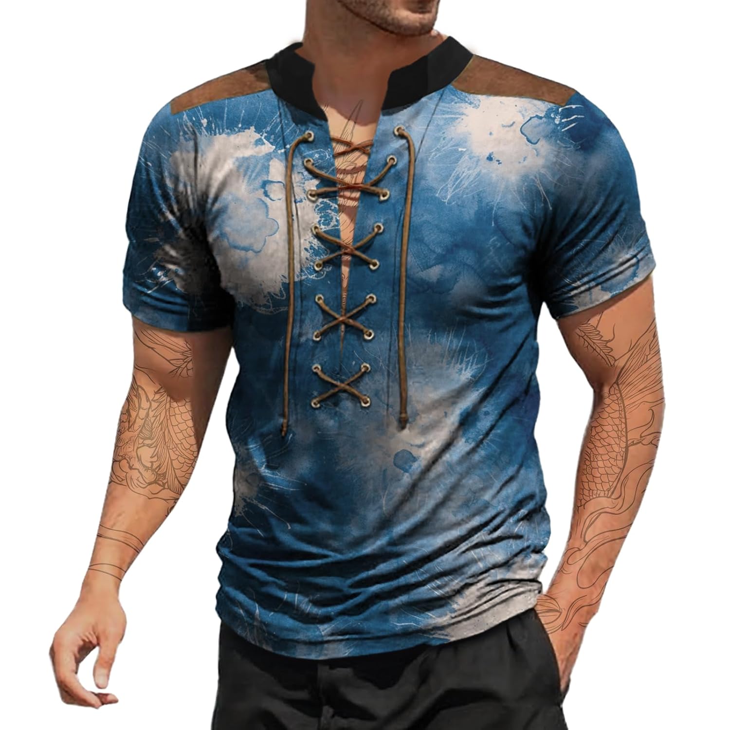 Mens Short Sleeve Shirts Trendy Casual Lightweight Boho Summer Beach Outdoor Classic Slimming Fit V Neck Tops