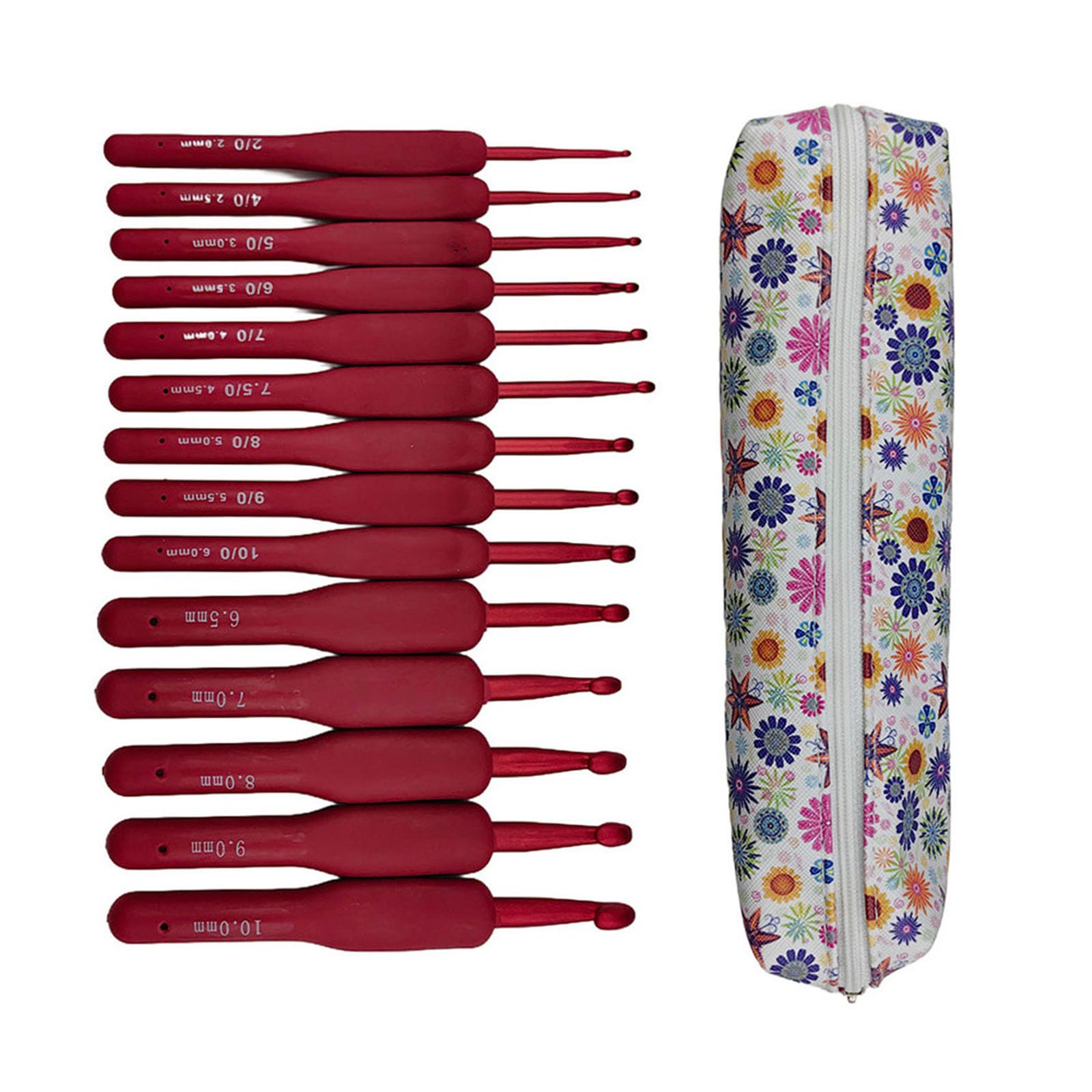 14Pcs Ergonomic Handle Crochet Hook 2.0mm-10mm Ergonomic Crochet Hook Set Needle for Crocheting Weaving Aluminum