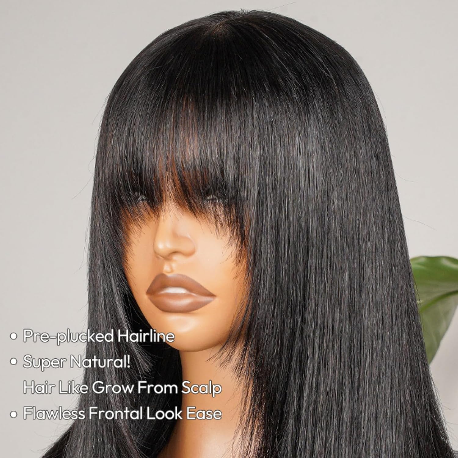 Wiggins Straight Human Hair Wigs With Bangs 7x5 Glueless Wigs Human Hair Pre Plucked Straight Black Wig With Bangs Pre Everything Wig For Black Women 18 Inch