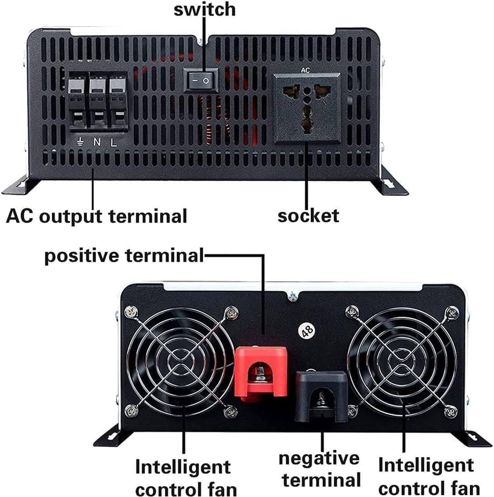 Inverter a Onda sinusoidale Pura 5000W 6000W 8000W 10000W 12000W Convertitore di Potenza DC 12V/24V/48V/60V/72V/96V a AC 110V/220V Con Prese EU & Display LCD,Per Camper,viaggi,Camion(8000W,48Vto110V)