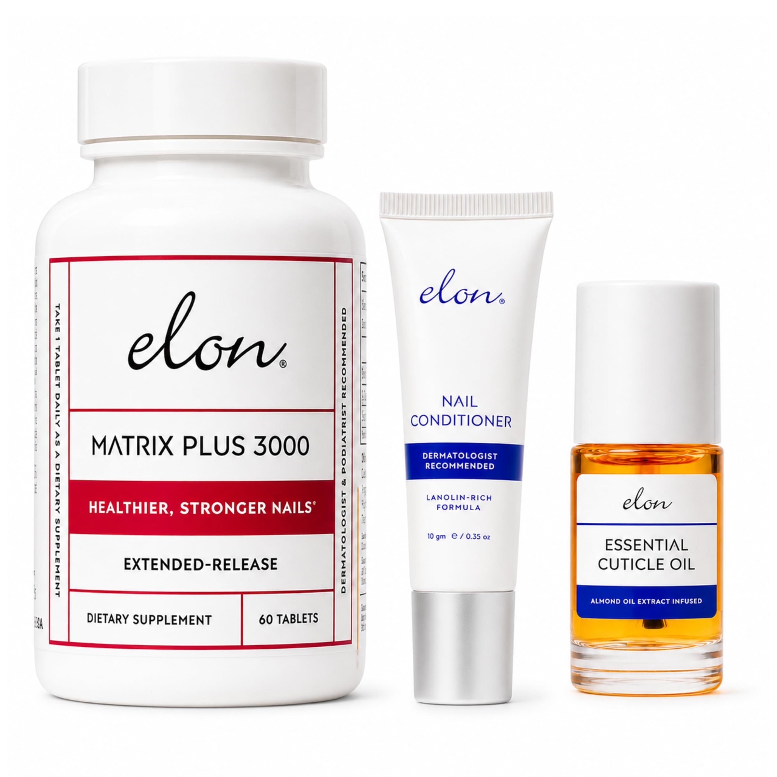 Elon Essentials Kit for Nail Health – Nail Care Kit w/Elon Nail Conditioner, Cuticle Oil & Matrix Plus 3000 Biotin Supplement – Repair, Strengthening & Moisturizing