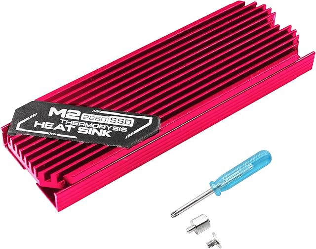 M.2 SSD Heatsink 2280 YACSEJAO Double-Sided M.2 Heatsink Cooler with Thermal Silicone pad for NVMe Computer PC PCIE M.2 SATA SSD, (Red)