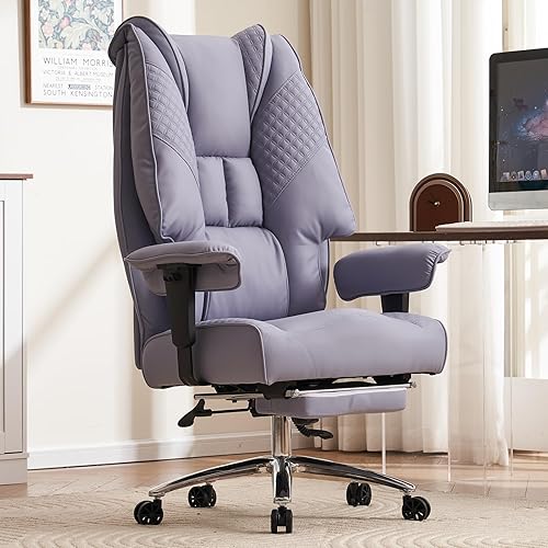 EXCEBET Big and Tall Office Chair 400lbs Wide Seat, Leather High Back Executive Office Chair with Foot Rest, Ergonomic Chairs Lumbar Support for Lower Back Pain Relief (Light Purple) - Light Purple