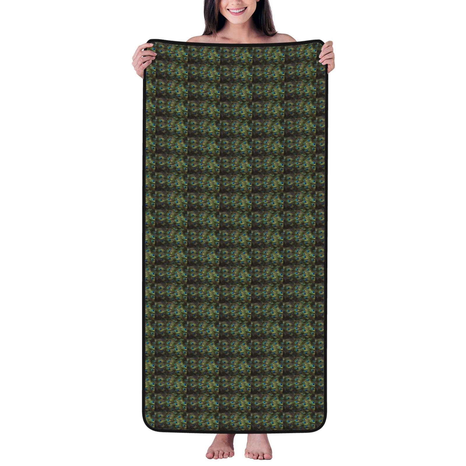 Ztpowqa Women's Black Fresh Peacock Print Coral Velvet Bath Towel For Home Gym Lounging Bathroom Spa Hotel Beach Travel