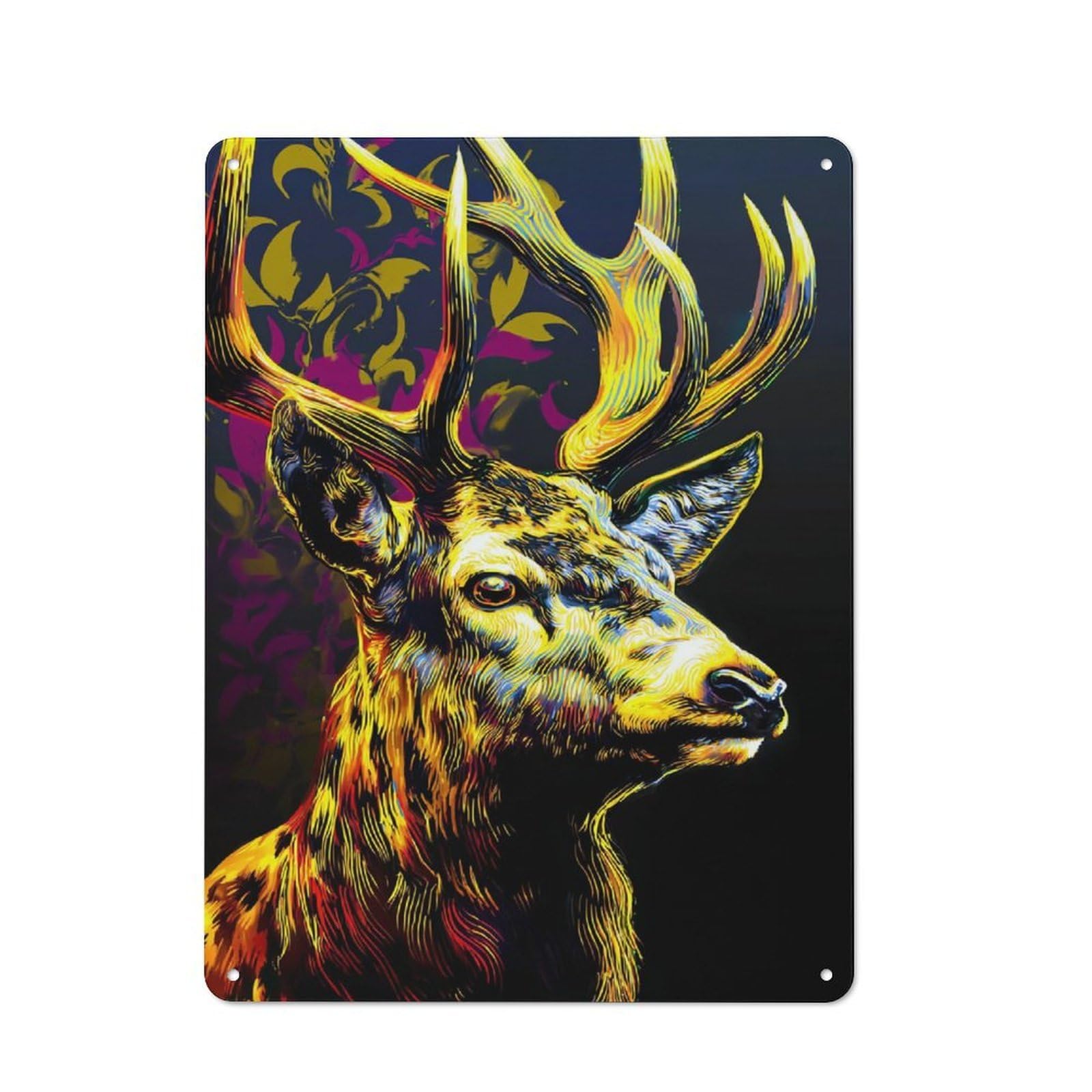 Junmoney Colorful Deer Portrait Artwork -8 Rustic Metal Plaque 40X30cm For Hobby Room Or Studio, For Creative Interior Collectors