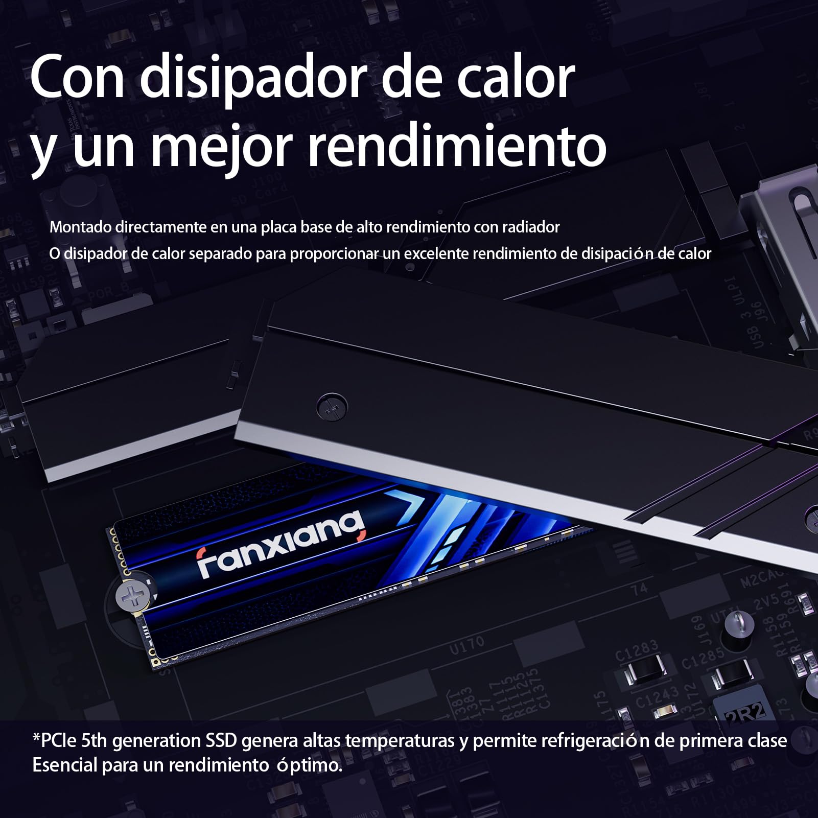 fanxiang S910 Pro 2TB PCIe 5.0x4 NVMe m.2 SSD. Lectura 14000 MB/s y Escritura 10000 MB/s. SSD Interno, Compatible con PCIe 4.0 para Juegos, edición de vídeo e AI