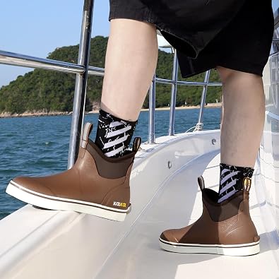 Kalkal Men's Deck Boots, Waterproof Fishing Rain Boots with High Traction, Men's Rubber Boots For Gardening Fishing Boating Camping Sailing