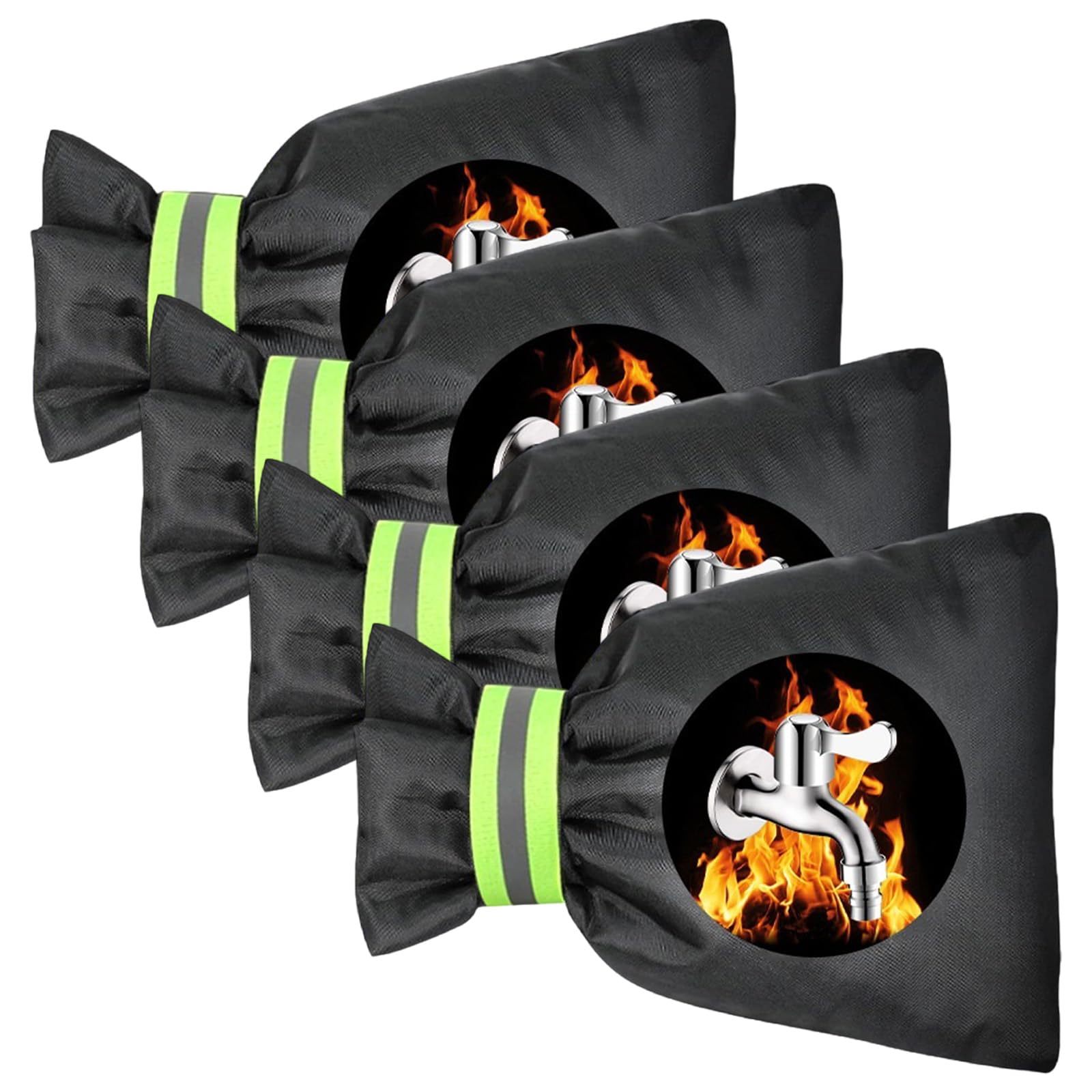 Kikaword Black 4Pcs Outdoor Tap Cover For Winter,Outside Tap Cover Frost Protector With Reflective Strip,Waterproof Thickened Tap Jacket Protects Your Tap From Freezing Bursting