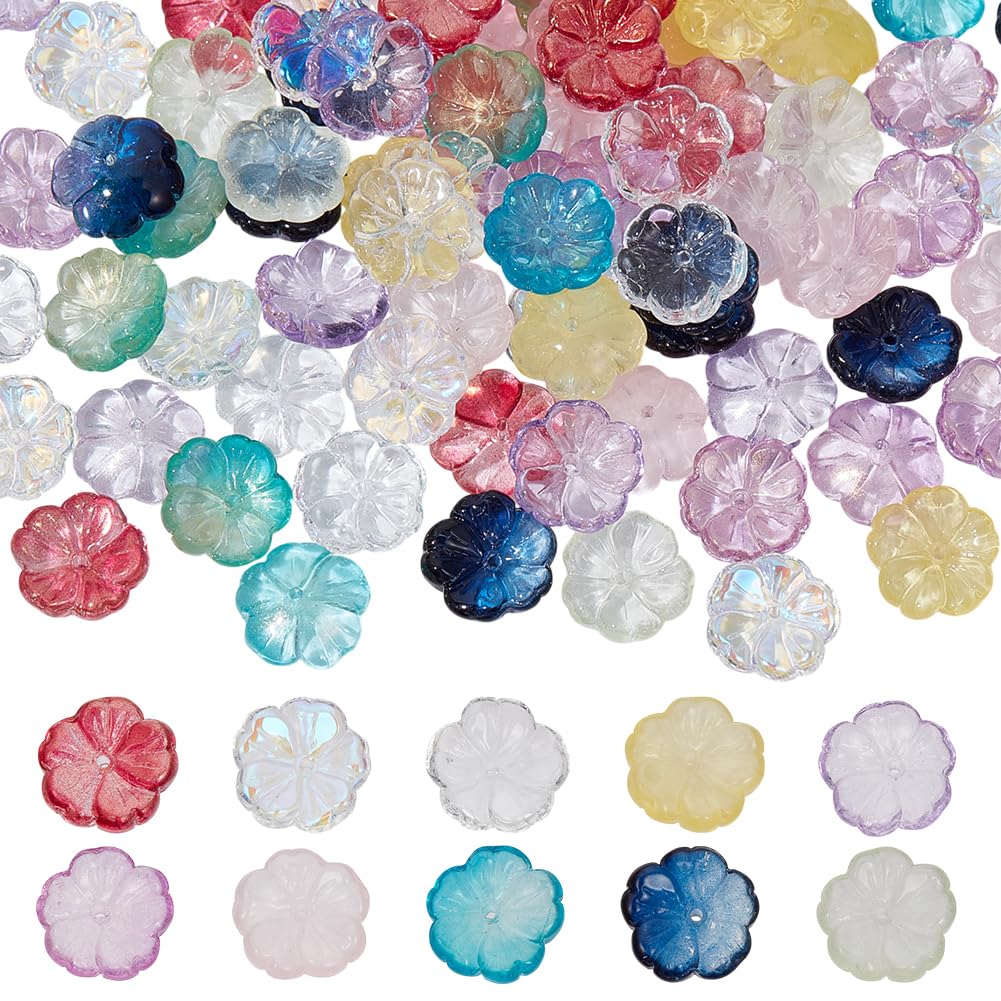 Perles en verre en forme de fleur : lot de 100 mini perles d'espacement transparentes
