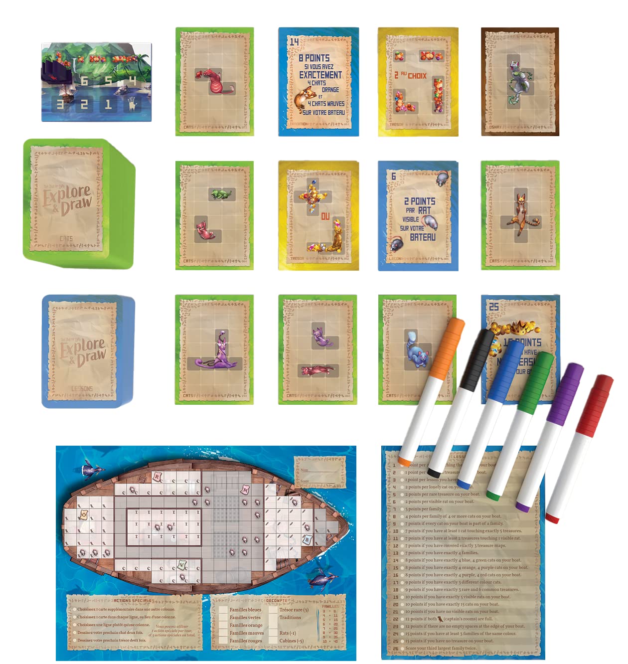 L'Isola Dei Gatti - Explore And Draw - Gioco Da Tavolo In Francese - 1-6 Giocatori, 30-45 Min - Con Tessera Promo Inclusa