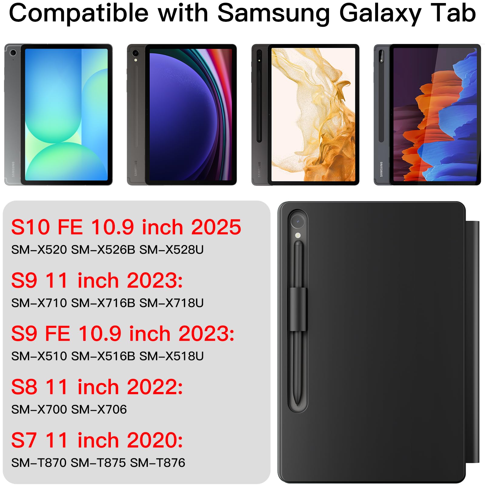 JUQITECH Magic Keyboard Case for Samsung Galaxy Tab S10 FE S9 FE 5G 10.9