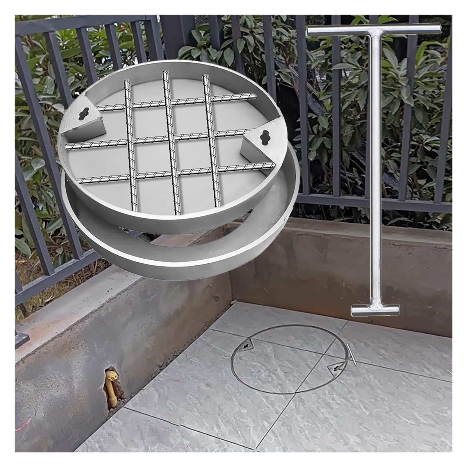 Plaque d'égout invisible de précision Ø 300 mm avec grille intégrée