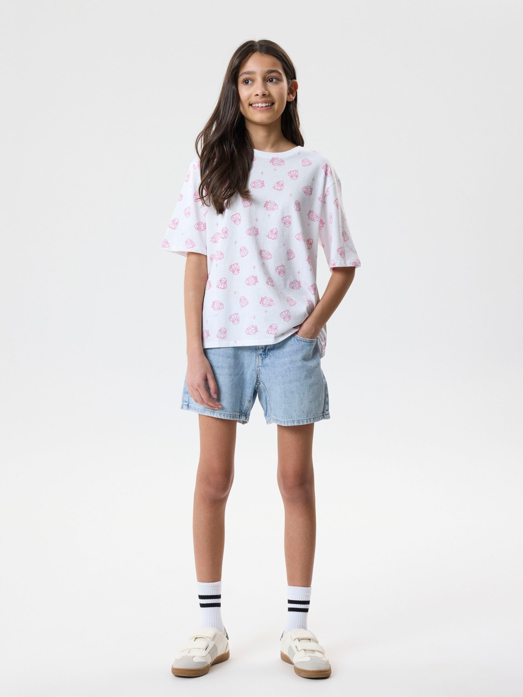 Kurze Hose Mädchen Jeans - Strapazierfähige Denim Regular Fit Sommer Shorts mit funkelnden Strasssteinen, verstellbarem Bund, 5-Pocket-Style und Destroyed-Look