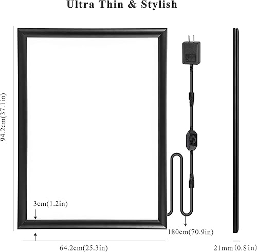 Miniatura 7 de Spolehli Marco de póster LED de 24 "× 36 ", marco a presión con interruptor de atenuación, marco de póster de película retroiluminado iluminado en