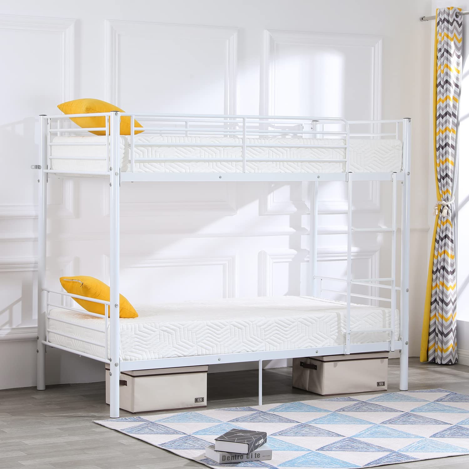 Sponsored Ad - Bonnlo Bunk Bed Twin Over Twin, Metal Bunk Beds White for Girls/Boys/Adults, Anti-Slip Flat Step, No Box Spring Needed