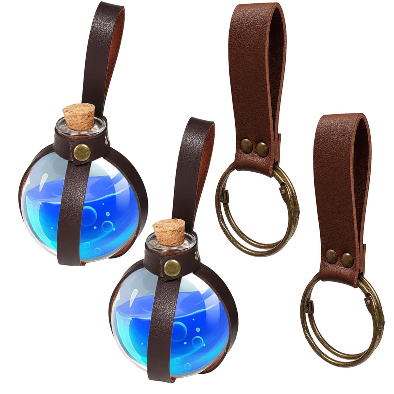 SUMGOGO Dark Magic Cork Potion Bottle Halloween Cosplay Ren Faire Witch Props Costume Accessories Round Potion Glass for Party DIY (Pairs Brown)