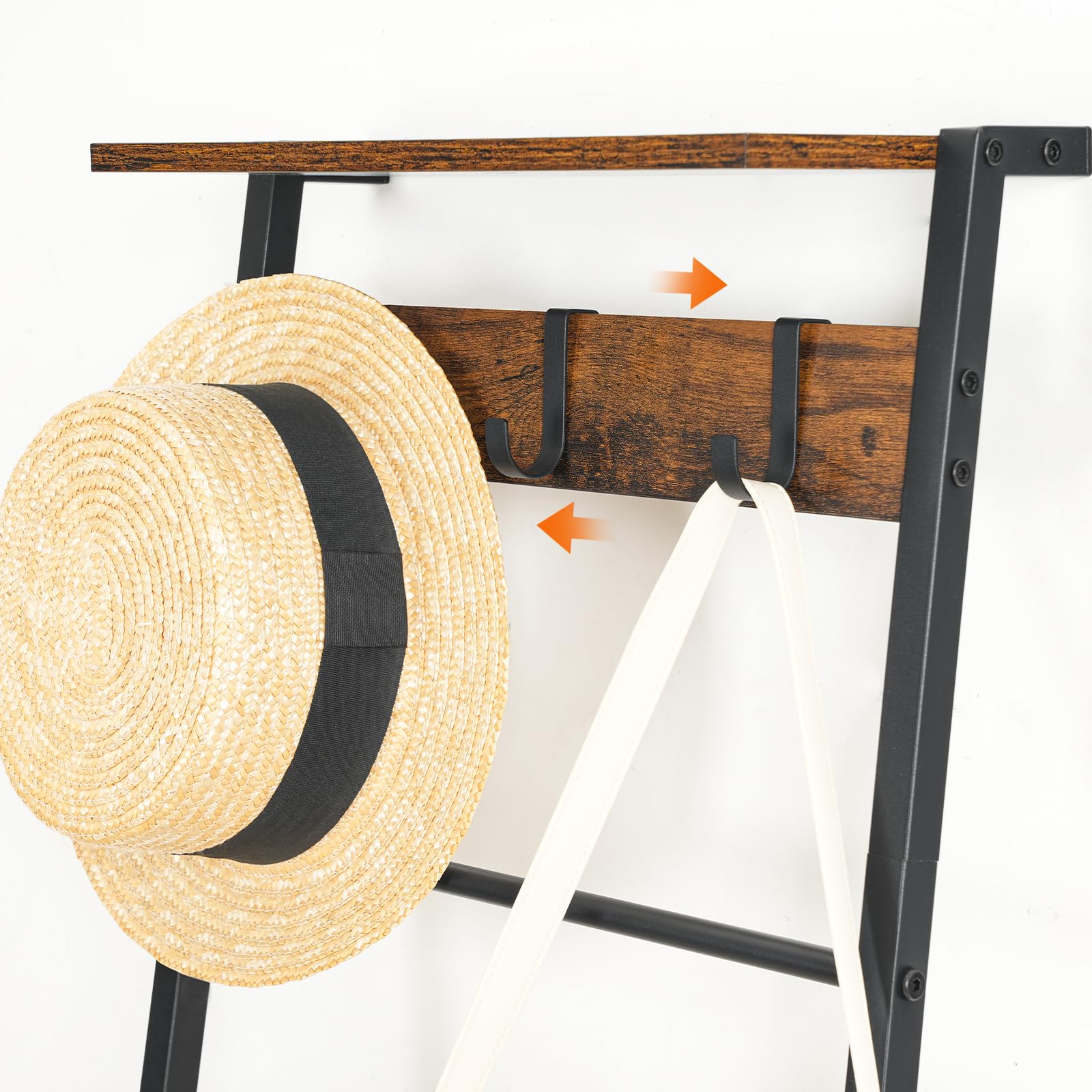 HOOBRO Toallero Escalera, Estantería para Mantas de * Niveles, para Salón y Dormitorio, con Ganchos, Marco de Metal, Forma de Jirafa, Estilo Industrial, Marrón Rústico y Negro EBF13CJ01