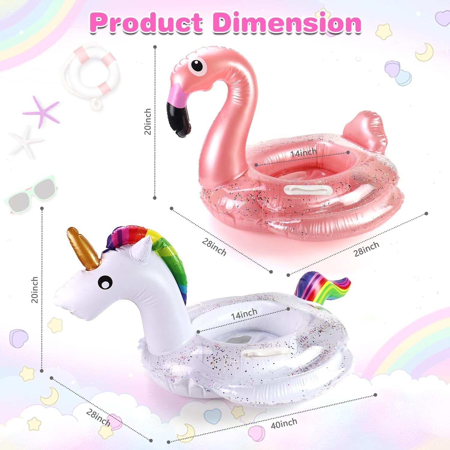 2 Pack Inflatable Unicorn Flamingo Pool Floats for Kids, Toddler Pool Float Fun Swimming Toys Party Decorations Pool Float for Kids Boys Girls,Summer Beach Water Toys