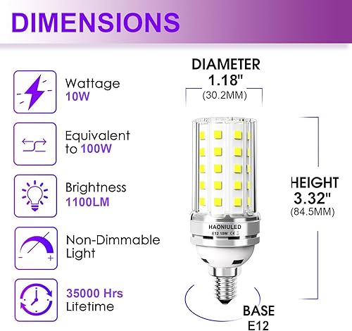 Miniatura 10 de HAONIULED Bombilla LED, 10 W (equivalente a 100 W), 5000 K (luz diurna), base media E26E27, 1100 lúmenes, no regulable, paquete de 3