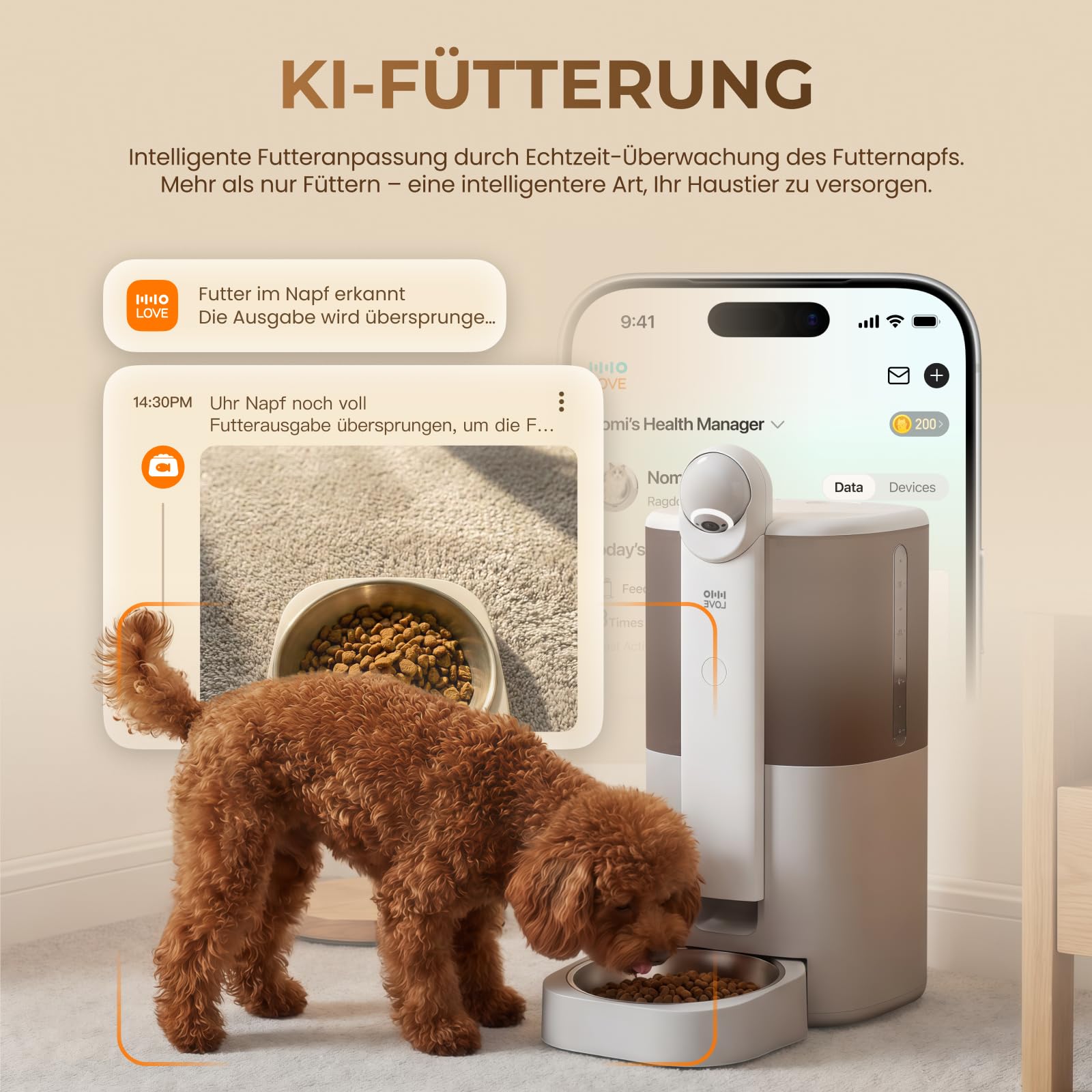HHOGENE 5L Futterautomat Katze mit Kamera & 1080P Nachtvision, automatischer Katzenfutterautomat KI-Fütterungsplan, App-Steuerung per 2,4G/5G WLAN, Frische-Guard für Trockenfutter, 30 Tage Vorrat