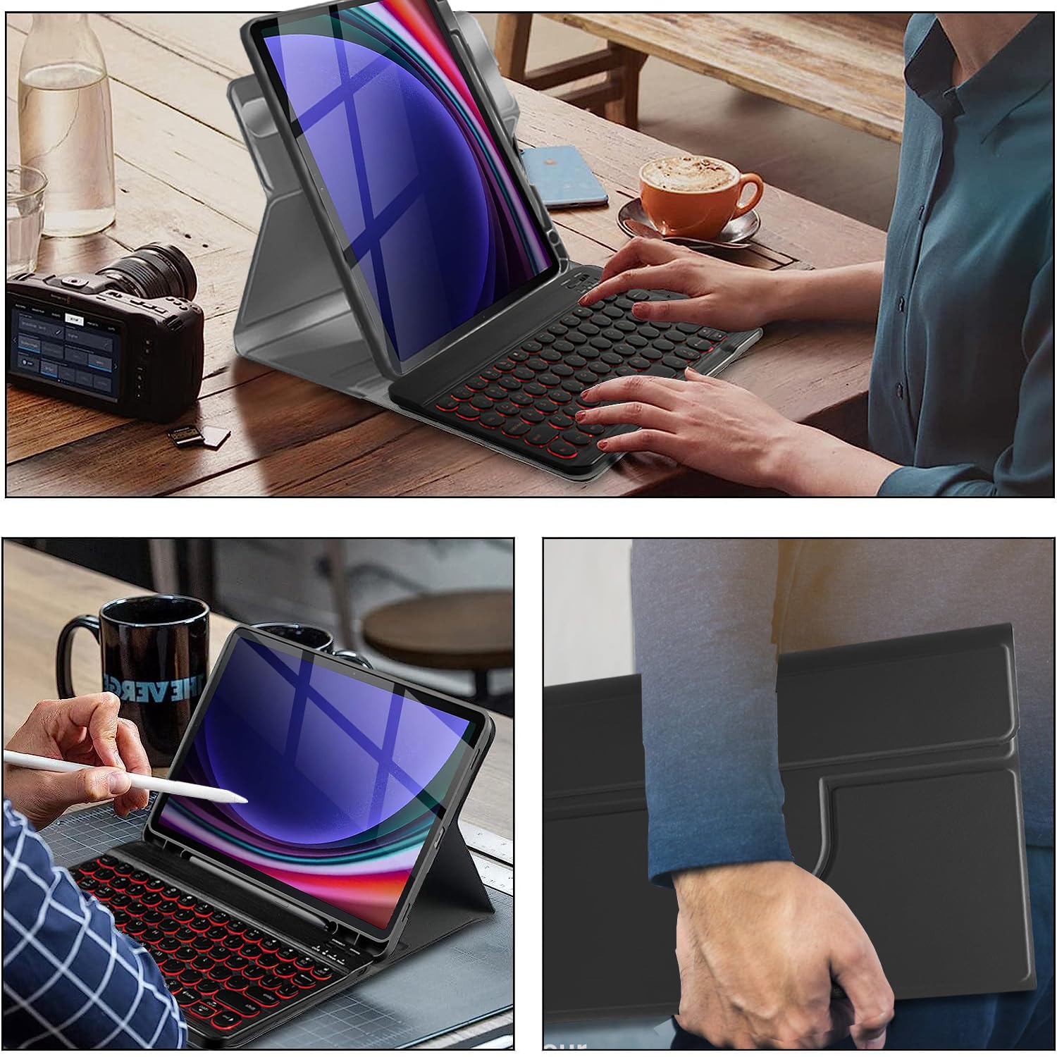 Wineecy Backlit Keyboard Case for Samsung Galaxy Tab S9 FE 10.9� / Tab S9 11� 2023, 7 Color Light Detachable Wireless Keyboard with 360 Rotatable Case for Galaxy Tab S9 / Tab S9 FE,SM-X510/X710/X716