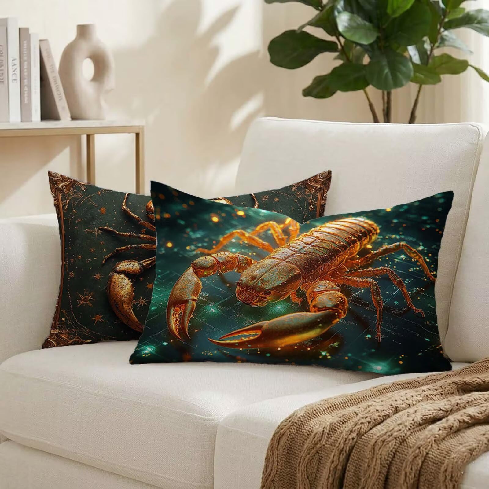 Coussin exterieur impermeable 50x80 lot de 2 design scorpion en velours