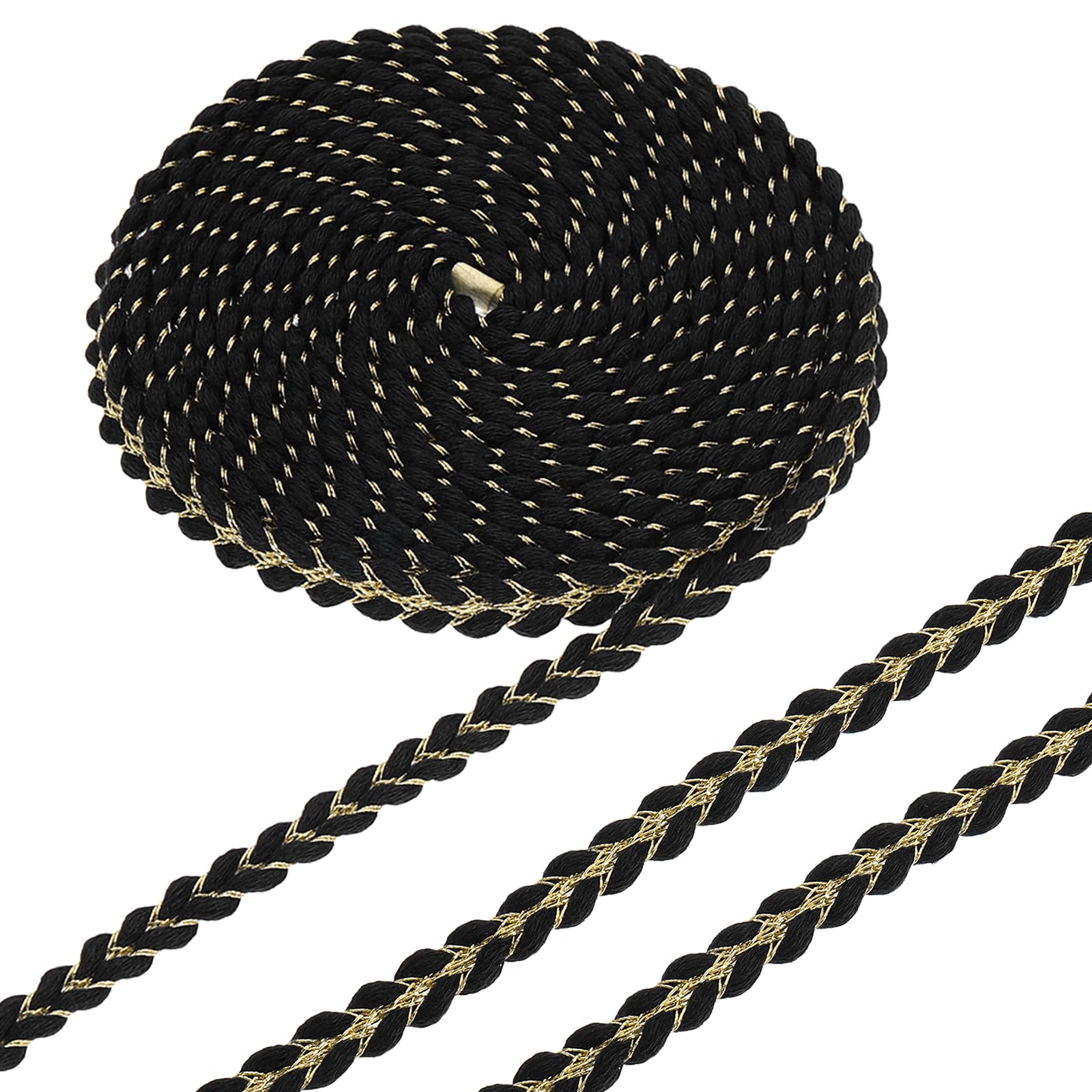 sourcing map 9.14M Gimp Braid Trim, 10mm Polyester Woven Braid Ribbon, Gold Metallic Twist Lace Trimming Edge for DIY Sewing Craft Clothing Curtain Hat Bag Wedding Dress, Black
