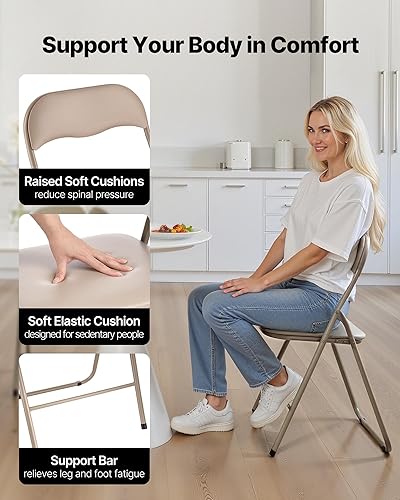 Miniatura 5 de VEVOR Paquete de 4 sillas plegables, sillas plegables de cuero con marco de metal resistente y cojín acolchado, sillas de mesa plegables portátiles