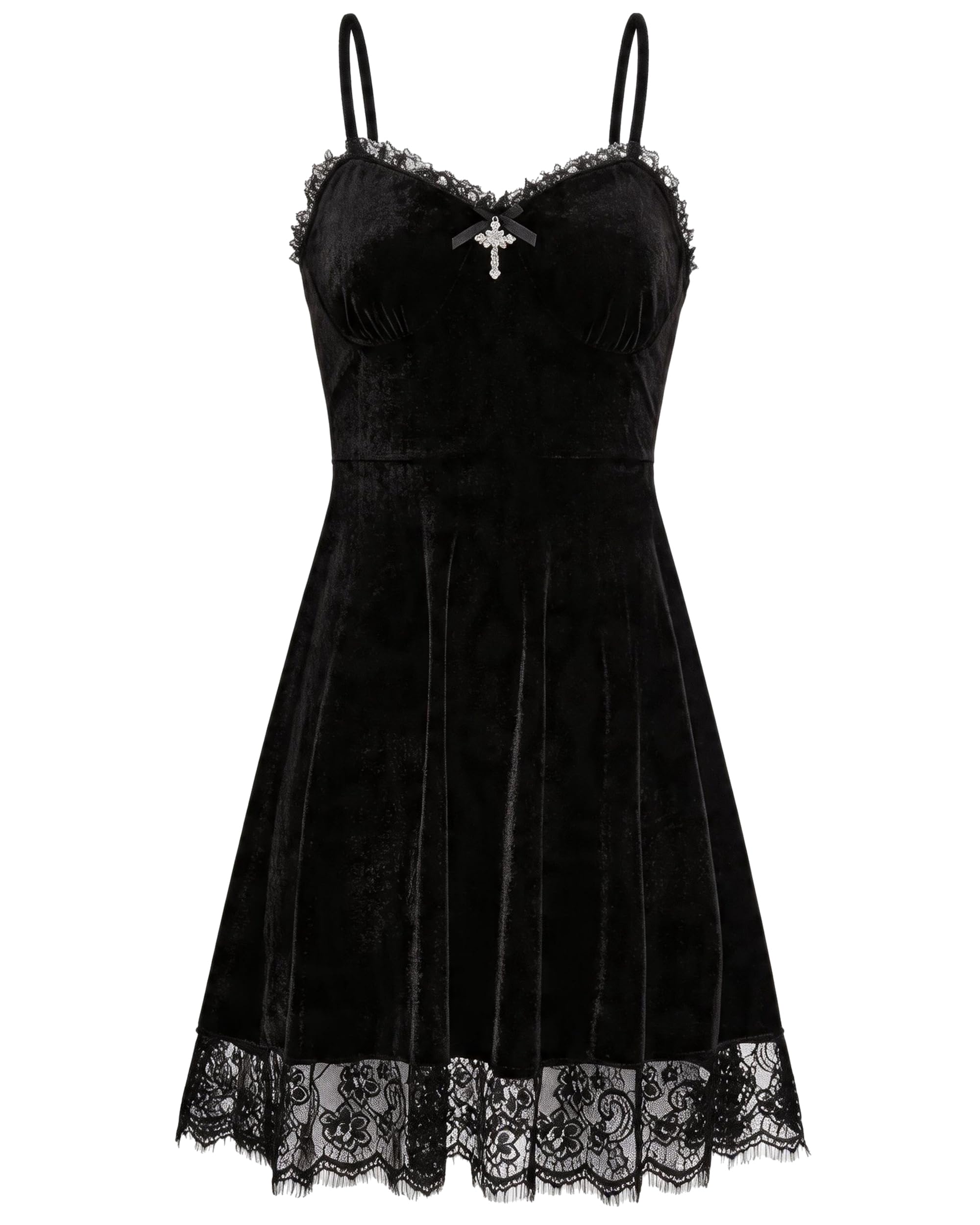 LUYANA Mini abito da donna in velluto, stile gotico, punk, grunge, emo, senza maniche, per feste e discoteche