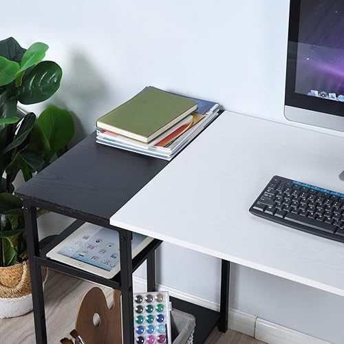 Miniatura 9 de FurnitureR Escritorio de computadora con parte superior de madera de 47.2 pulgadas, mesa de escritura moderna y simple para computadora portátil con